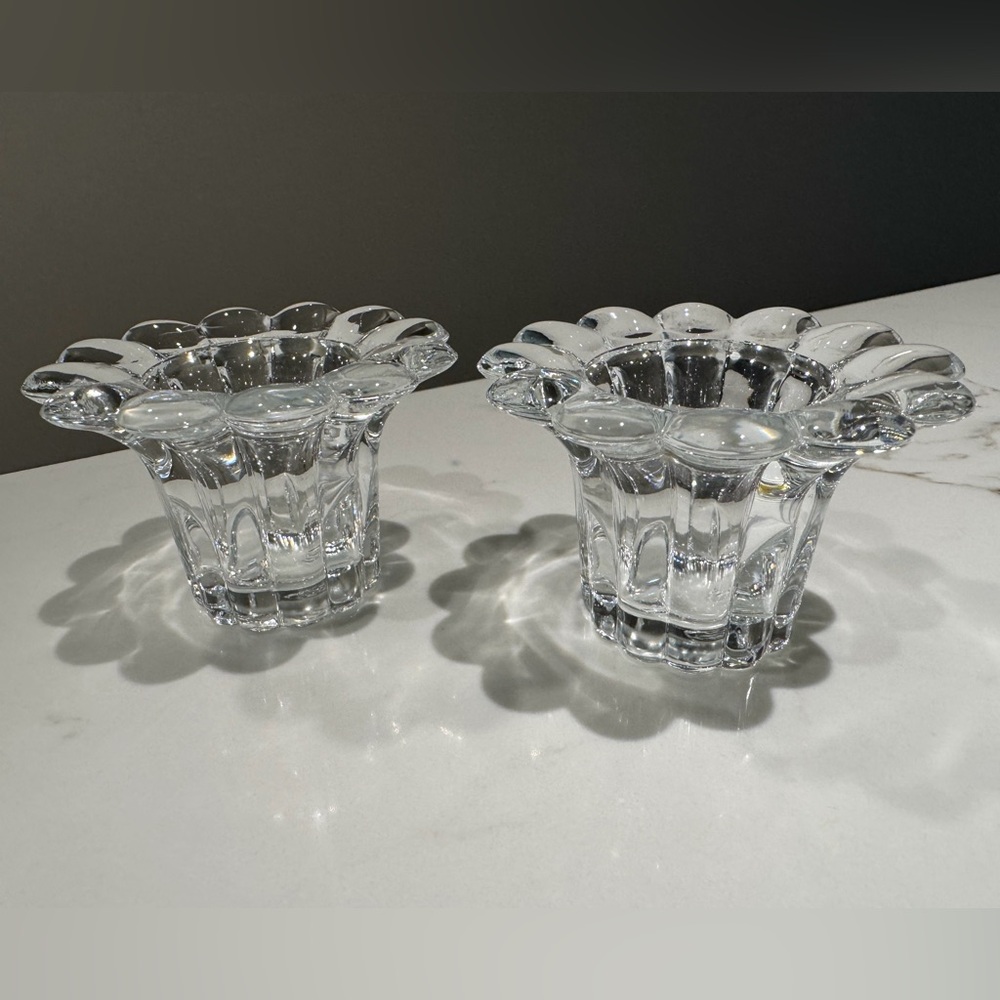 Vintage Clear Glass Candle Holders Flower Petal Set 2
